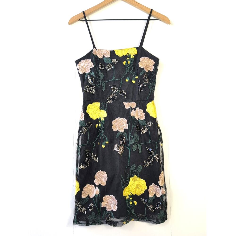 Lulu's Rue Black Floral Embroidered Sequin Bodycon Mini Dress Size XS - Picture 2 of 14